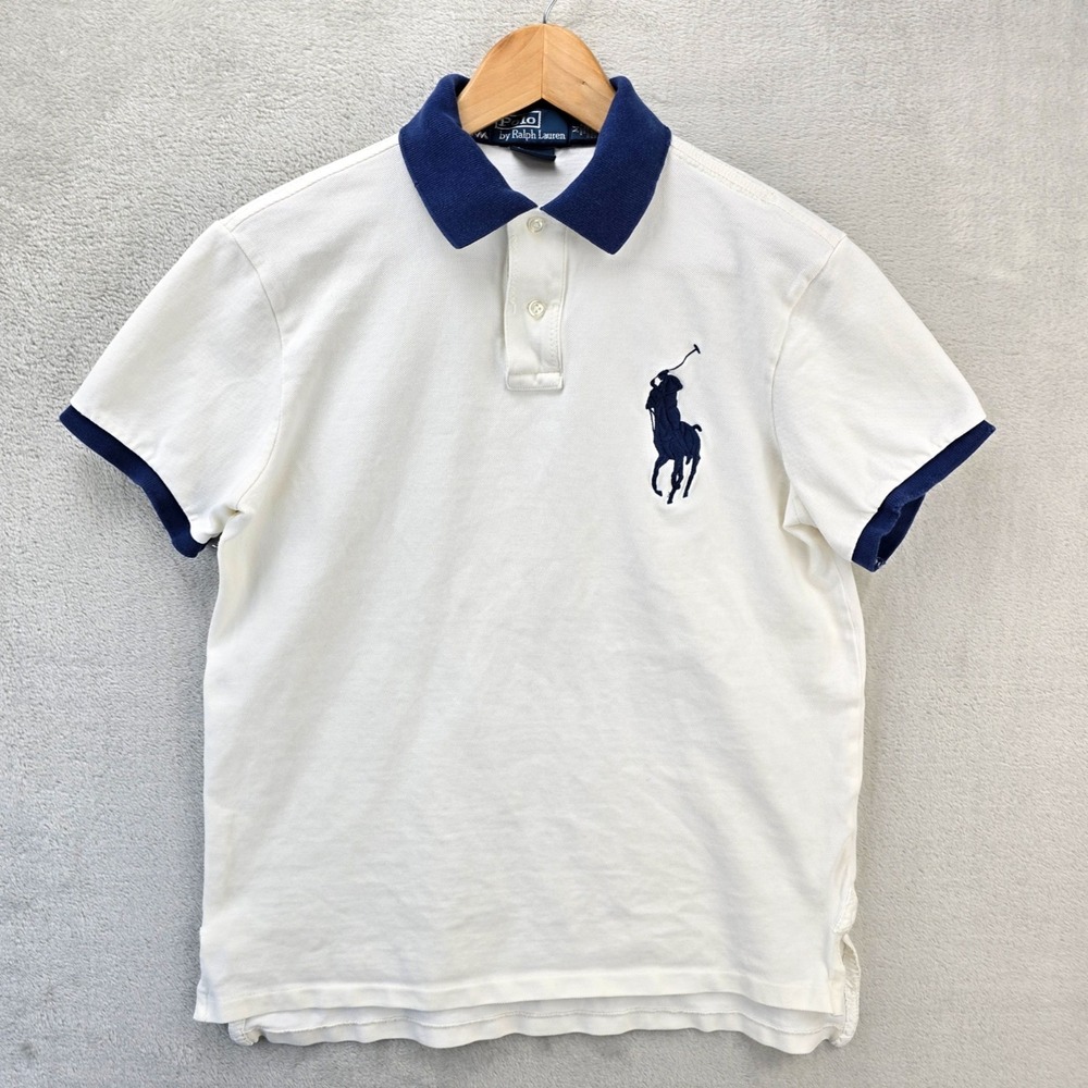 Vintage Polo Ralph Lauren Shirt Mens Medium White Big Pony Short Sleeve Casual